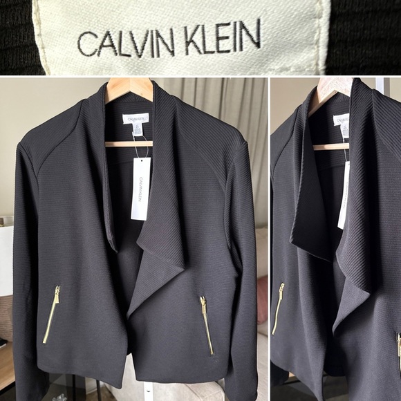 Calvin Klein Jackets & Blazers - CALVIN KLEIN WOMEN’S MODERN ESSENTIALS Open Jacket Black W/Gold Zippers Sz L NWT